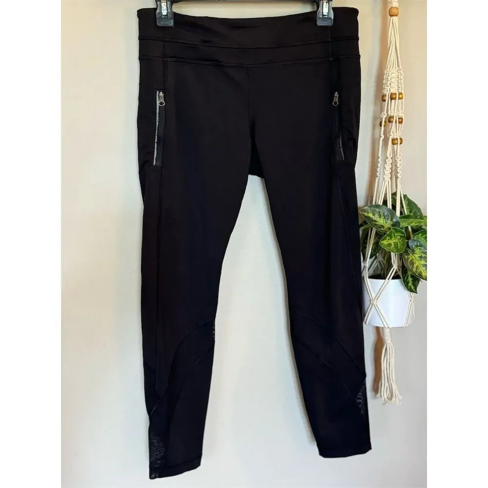 Lululemon Women's Black Ruched Sides Capri Leggings Size 10 Activewear